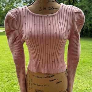 OKBOTH Fashion Elegant Pink Ribbed Women's Top S-M